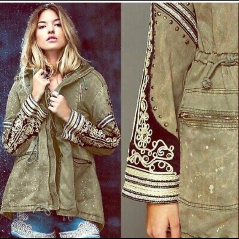 Free people golden quills parka olive green Large